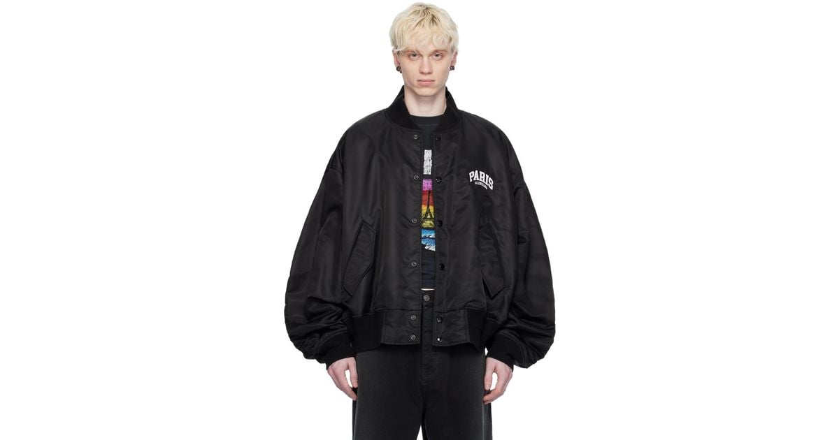 Balenciaga 'paris' Bomber Jacket in Black for Men | Lyst