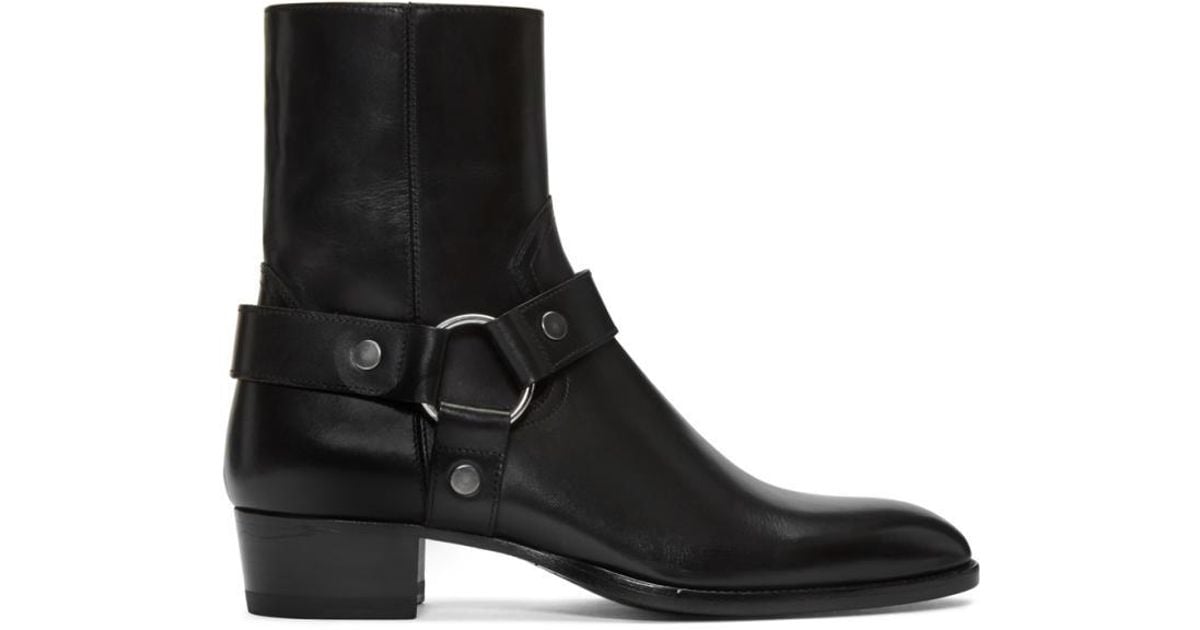 saint laurent black wyatt harness boots
