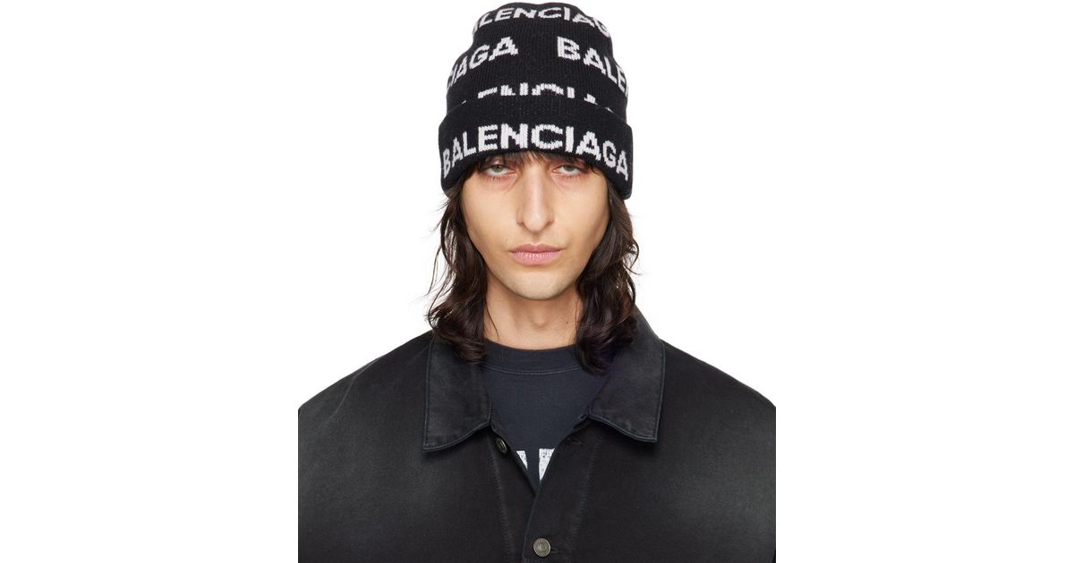 【balenciaga】Bal Horizontal Allover ビーニー Balenciaga Black Bal Horizontal Allover Beanie Balenciaga
