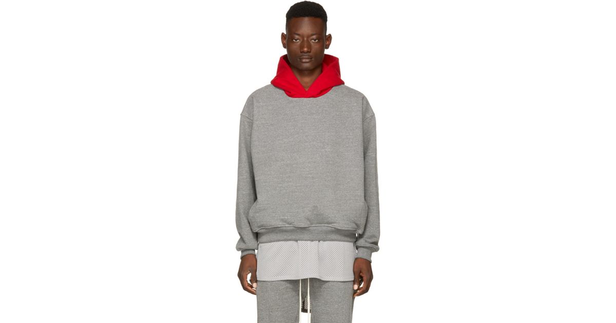 Fear Of God Grey & Red Everyday Hoodie in Gray for Men | Lyst