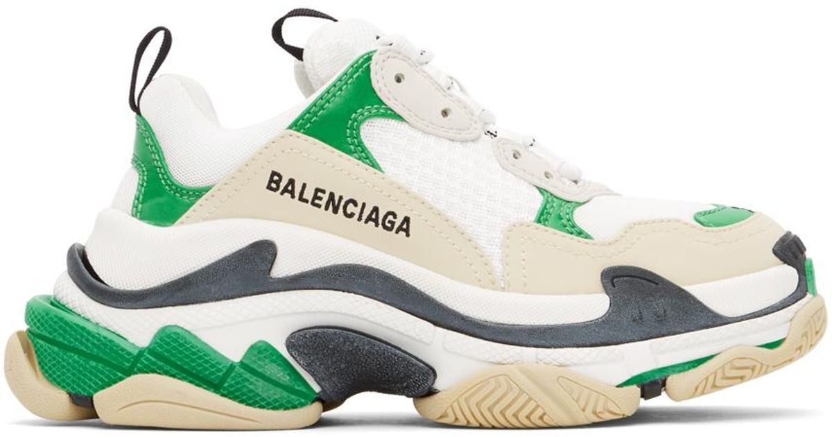Balenciaga Green & White Triple S Sneakers | Lyst