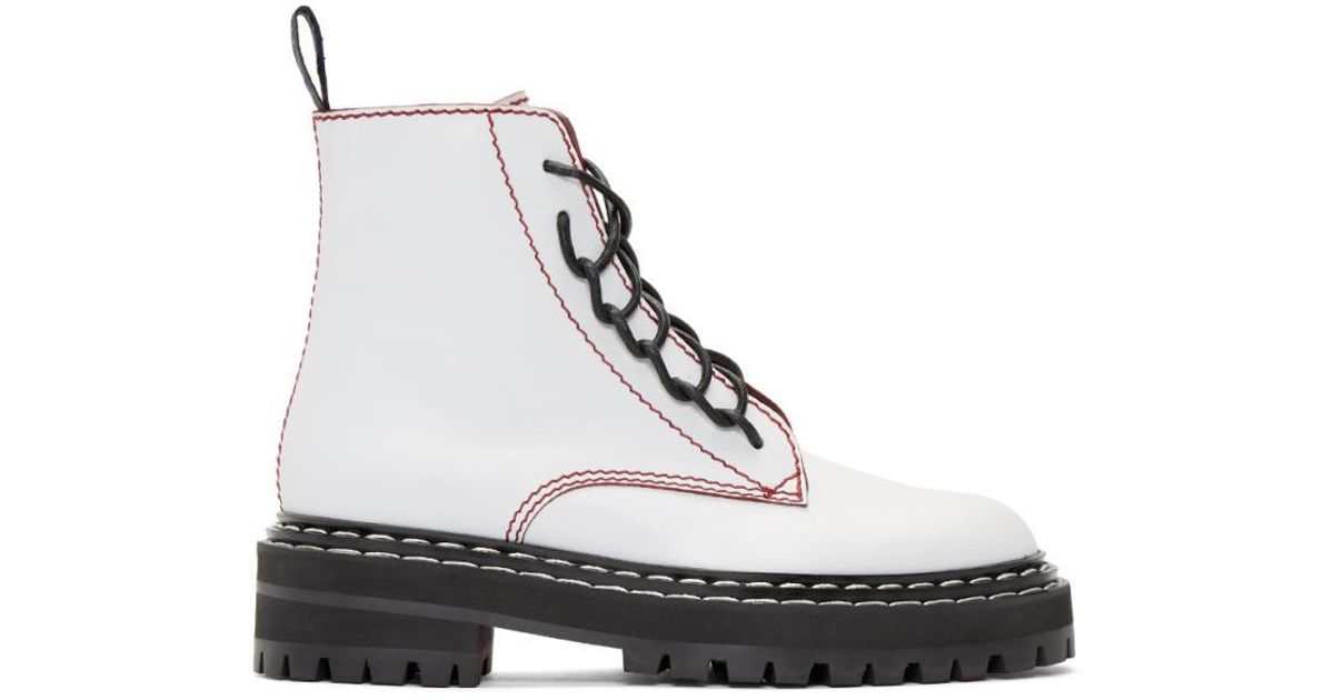 white leather lace up boots