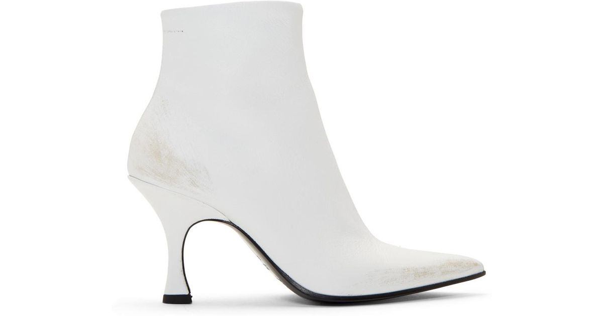 white pointed toe booties