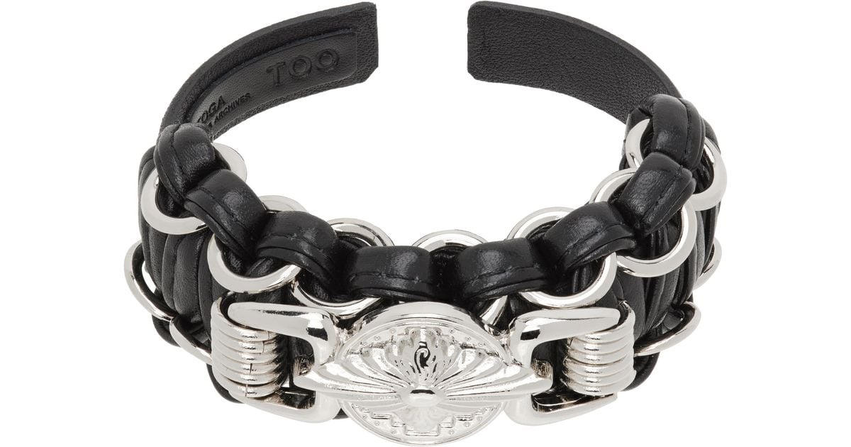 Toga Leather Braid Bangle Bracelet in Black | Lyst UK