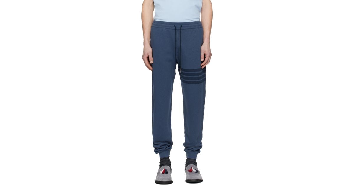 Thom Browne Overdyed Solid Loopback 4 Bar Sweatpants in Blue for Men ...