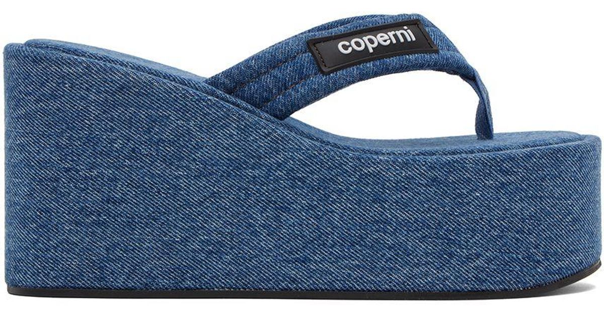 Coperni Blue Denim Branded Wedge Sandals Lyst