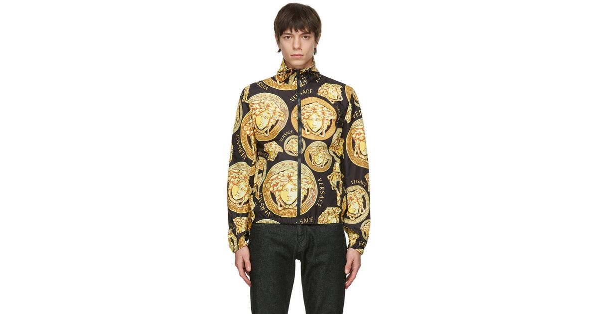Versace Satin Black & Gold Medusa Track Jacket for Men Lyst