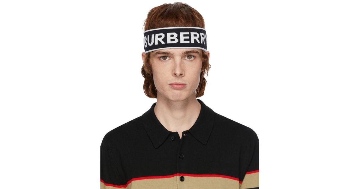 Burberry Wool Black And White Branded Headband for Men | Lyst