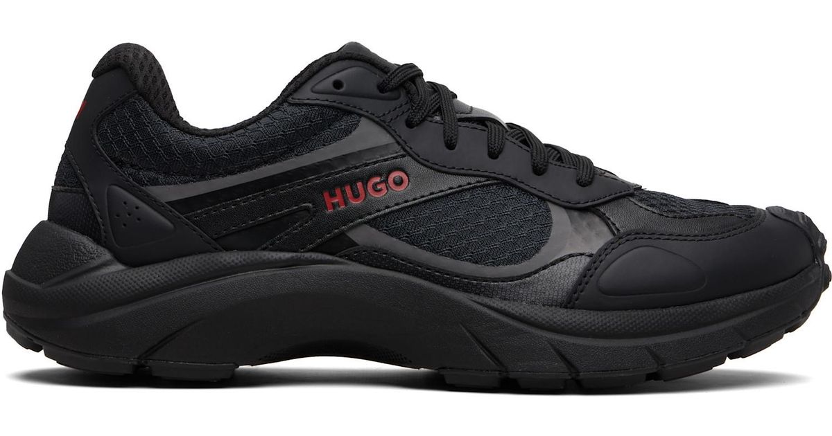 Hugo Off HUGO Jacquard Jersey Faux-Leather Sneakers in Black for Men | Lyst