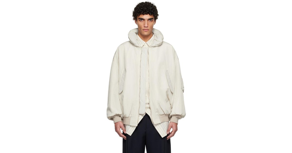 Hed Mayner Off- Crinkled Bomber Jacket in White for Men | Lyst UK