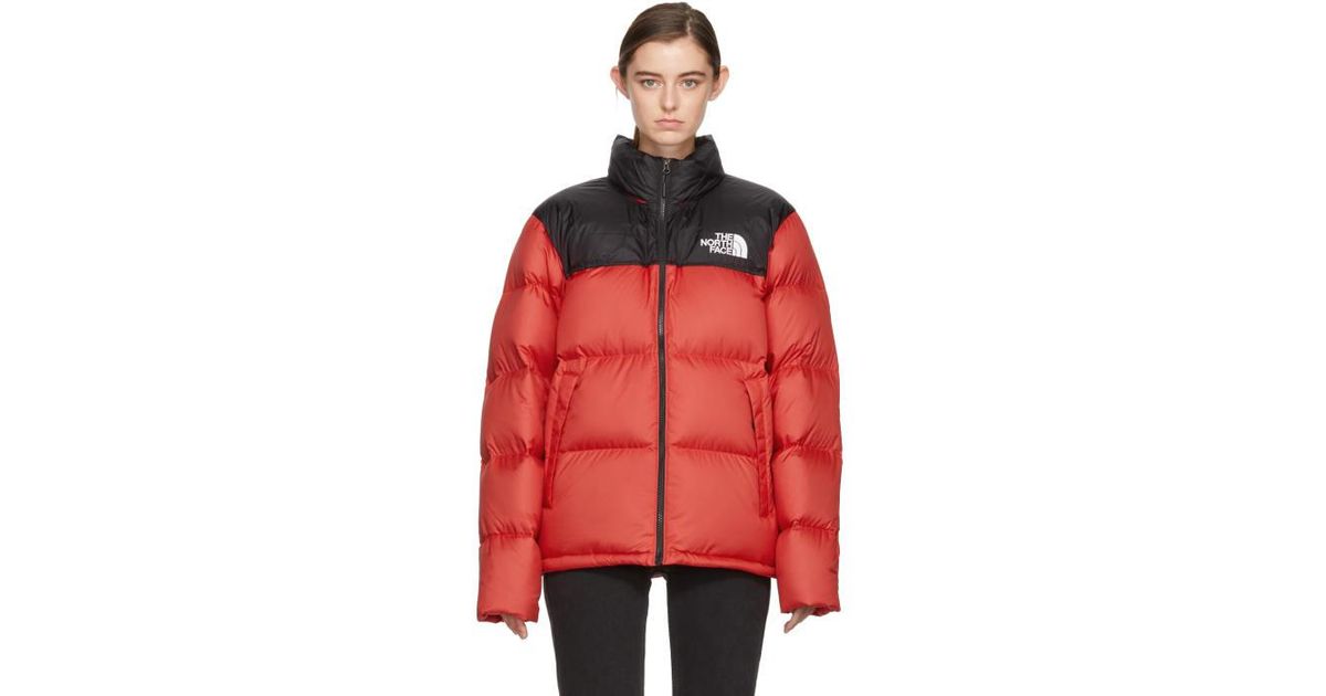north face nuptse red and black