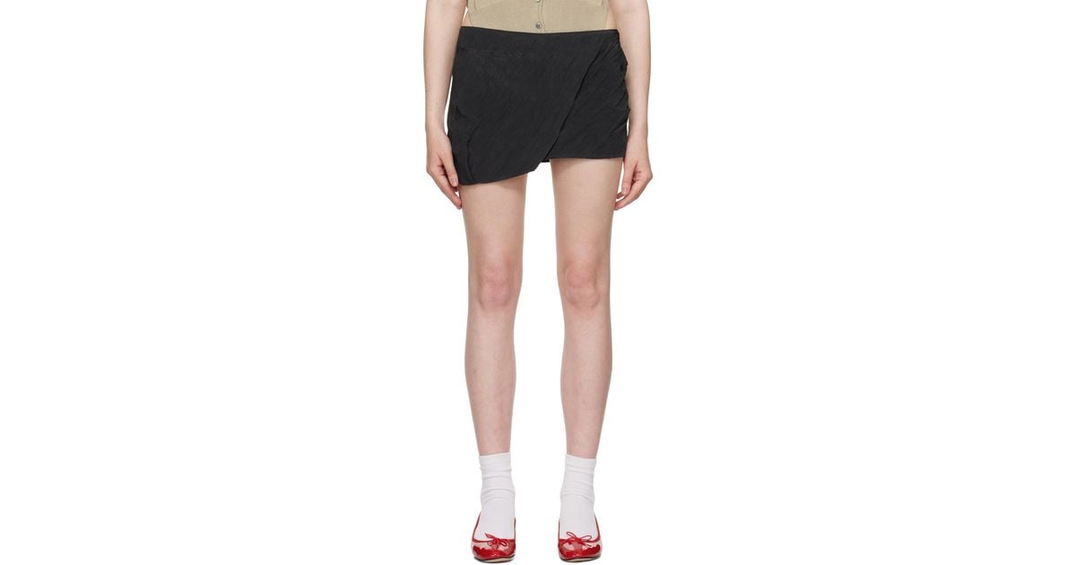 OPEN YY Crinkled Gather Miniskirt in Black | Lyst