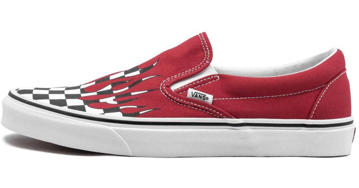 checkered vans with red flames