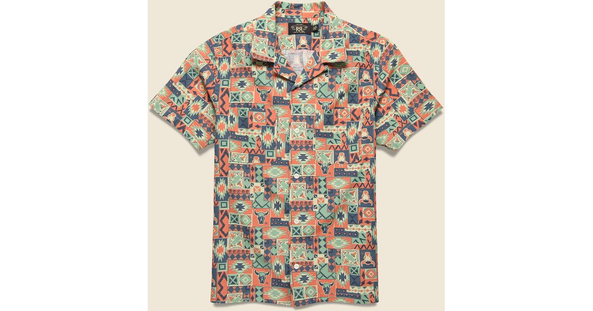 RRL Western Print Camp Shirt - Teal/multi in Blue for Men | Lyst