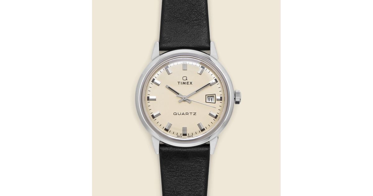 Timex Q 1978 Reissue Date Watch 35mm Cream/black Leather for Men Lyst