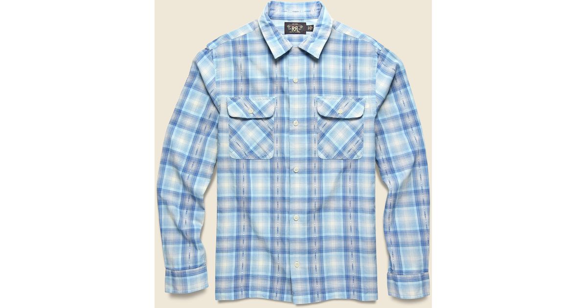 RRL Flannel Plaid Twill Camp Shirt 