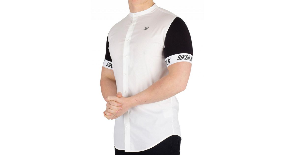 SIK SILK Grandad Collar Tech Shirt White /& Black