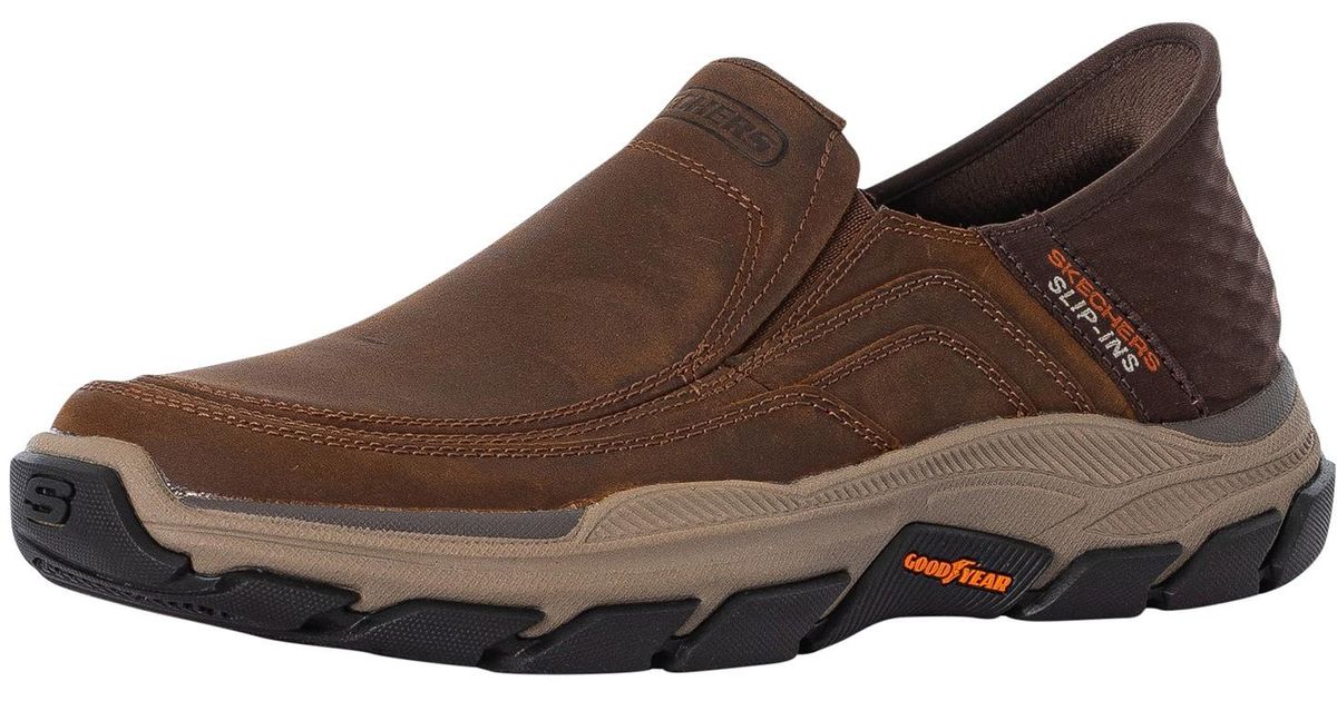 Skechers Slip-ins Leather Trainers in Brown for Men | Lyst