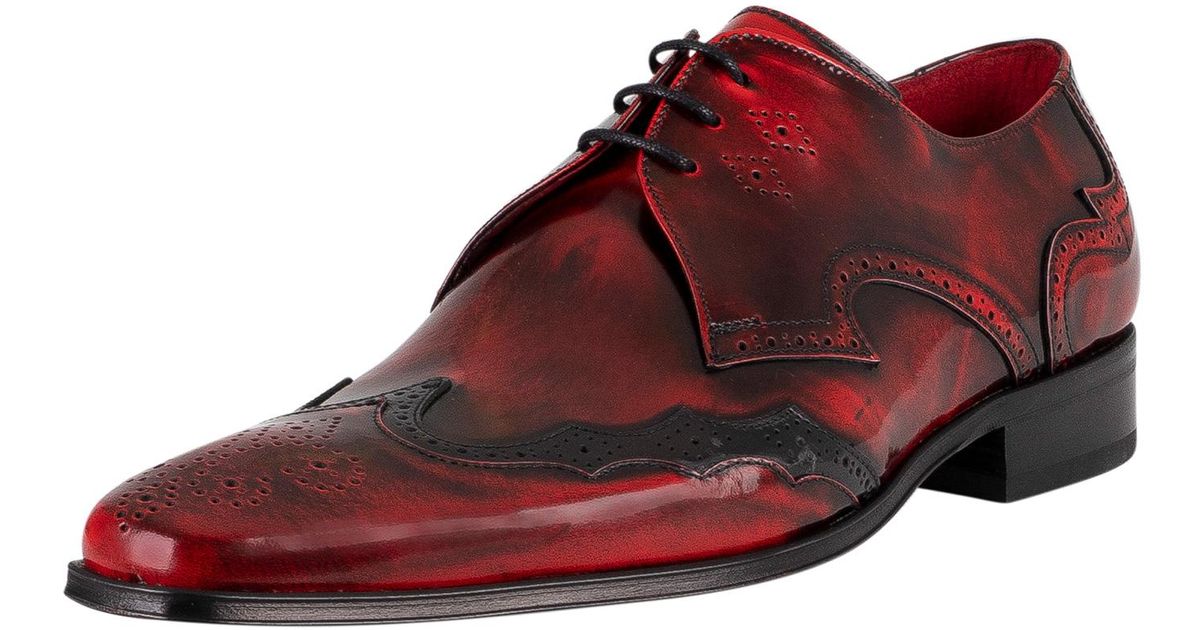 Jeffery West Derby Brogue Polished Leather Shoes in Red/Black (Red) for ...