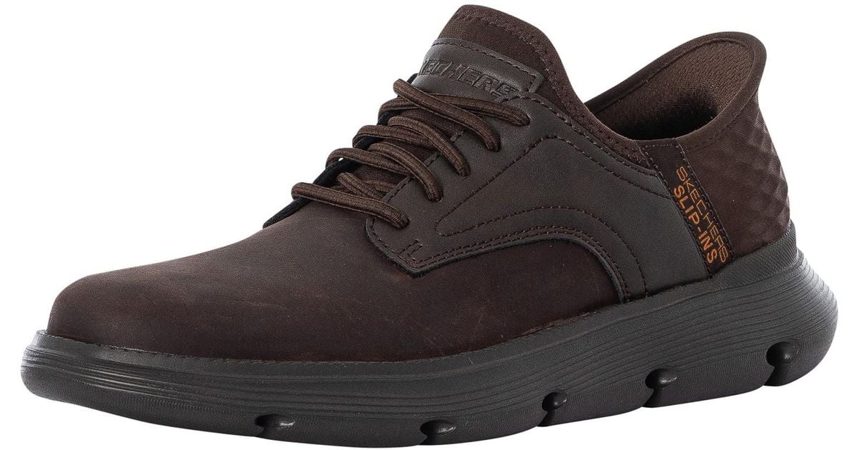 Skechers Slip-ins Garza Leather Trainers in Brown for Men | Lyst