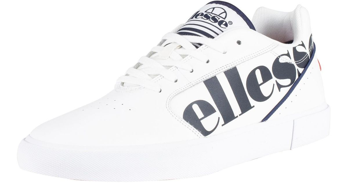 Ellesse Ostuni Leather Trainers in White/Navy (White) for Men | Lyst