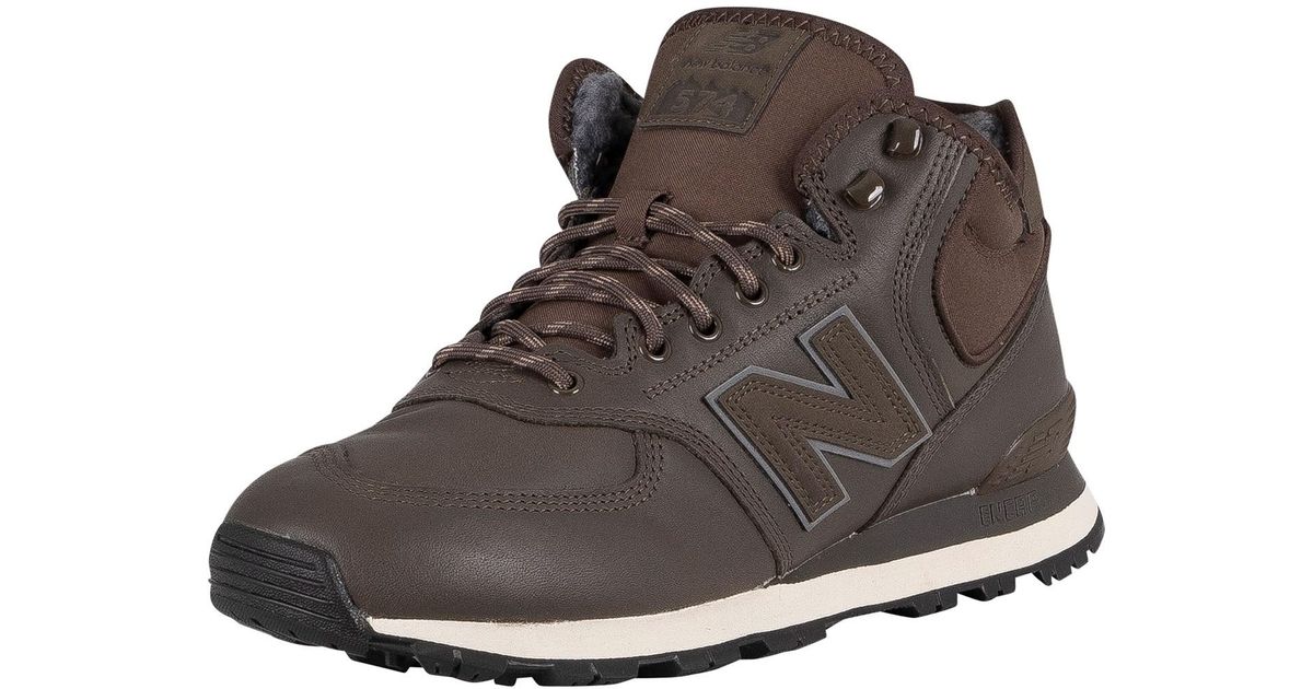 New Balance 574 Leather Mid Cut Trainer Boots in Black for Men | Lyst