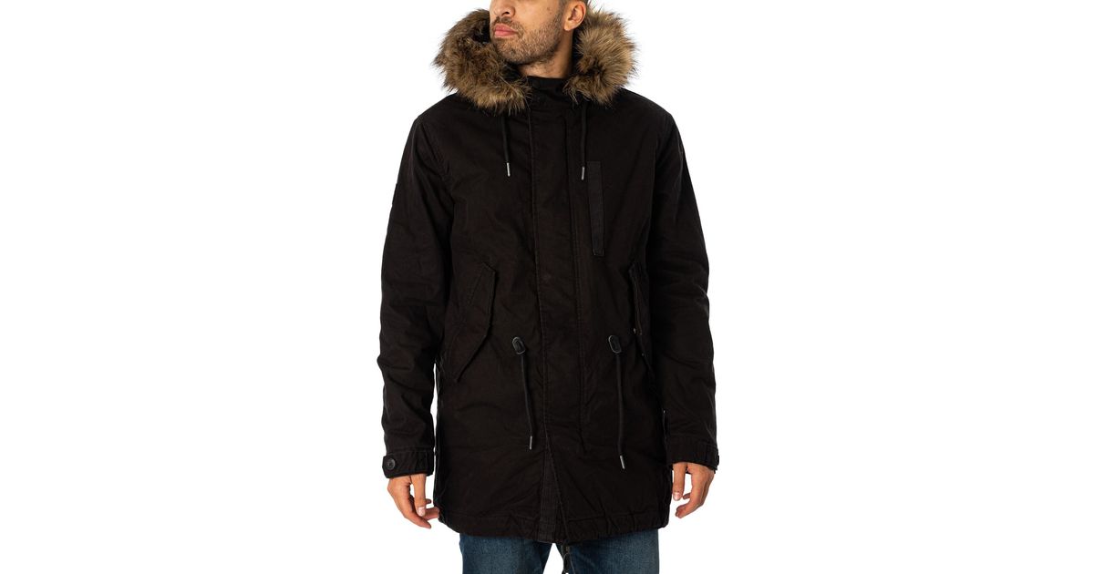 Superdry Vintage Military Faux Fur Parka Jacket in Black for Men Lyst