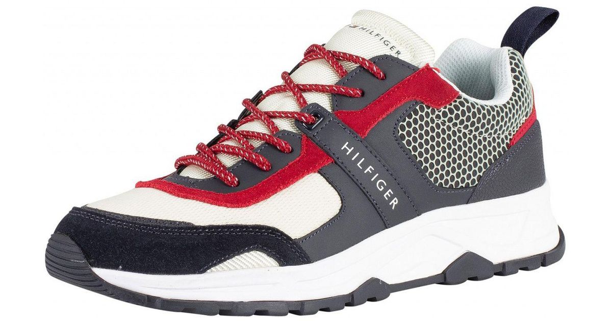 tommy hilfiger material mix lightweight logo trainer in black
