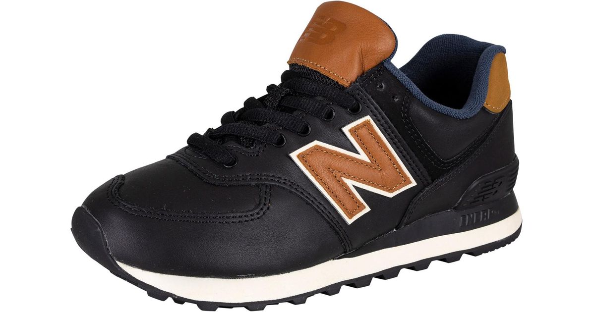 New Balance 574 Leather Trainers in Black for Men Lyst