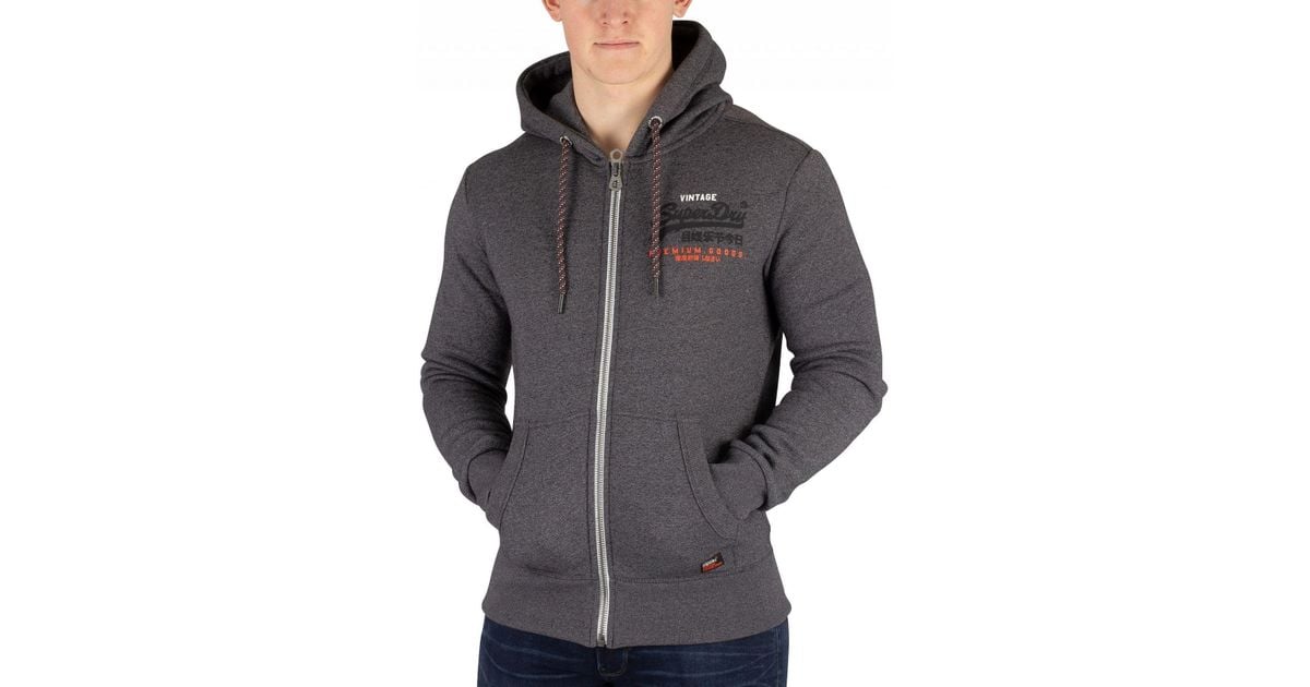 Superdry Men/'s Premium Goods Racer Zip Hoodie Vintage Black Grit