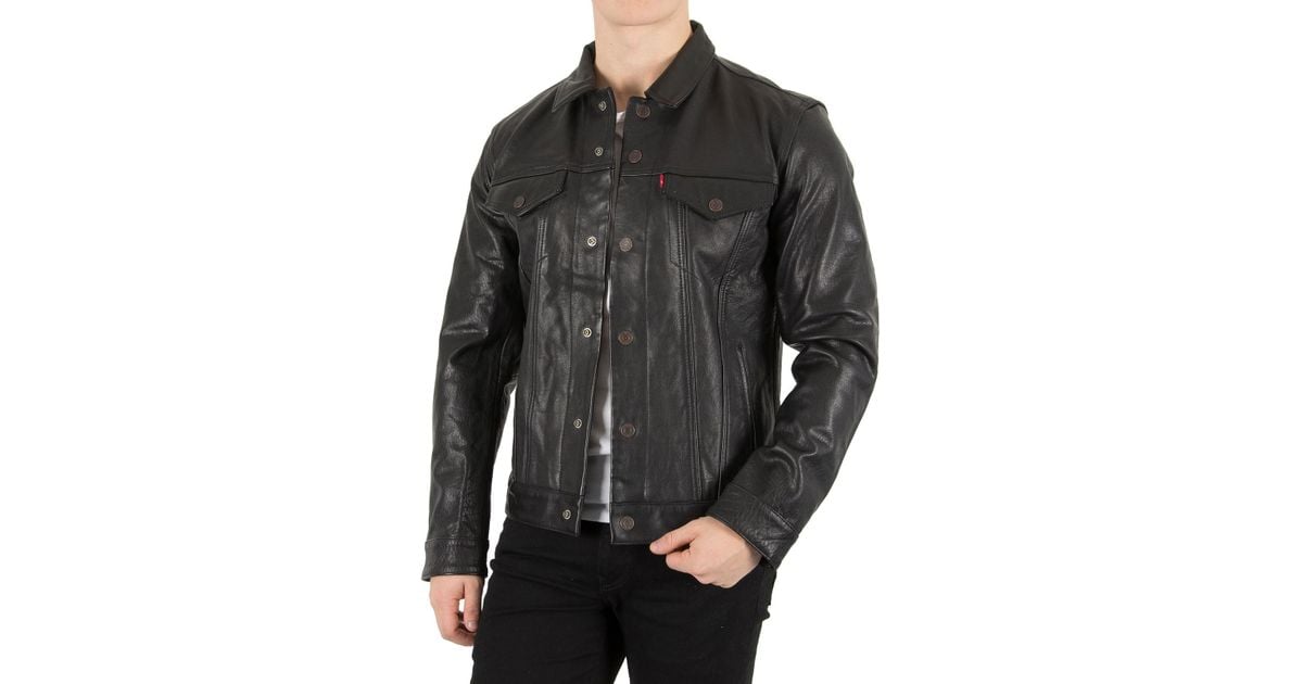Levi's Black Buffalo Leather Trucker Jacket for Men - Lyst