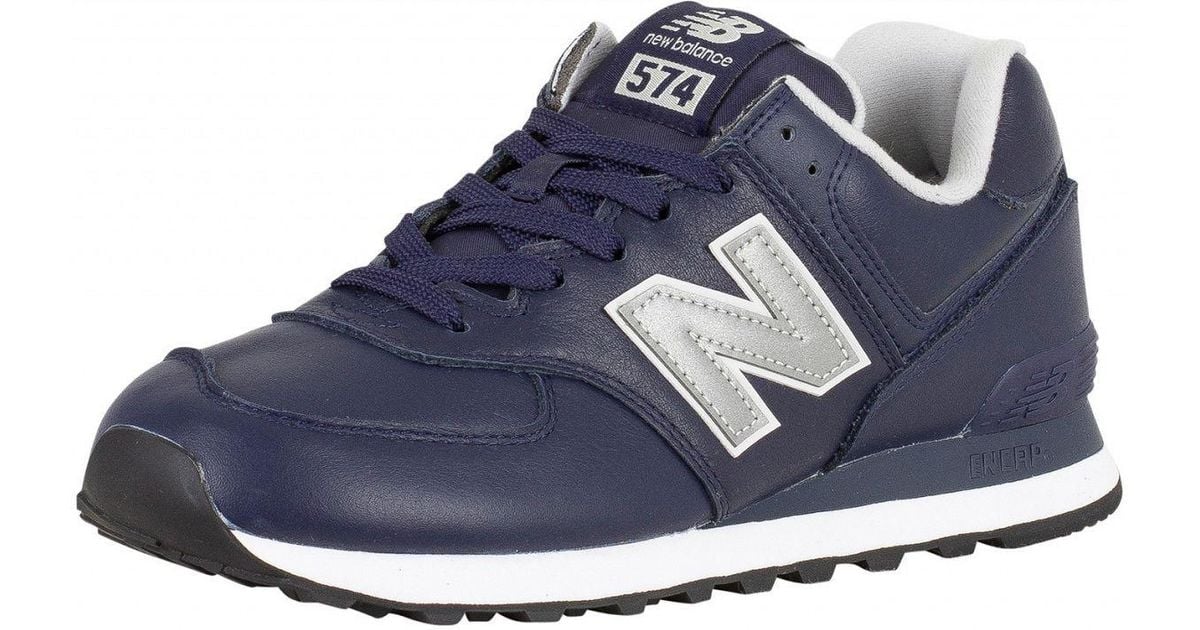 New Balance Navy 574 Leather Trainers in Blue for Men - Lyst