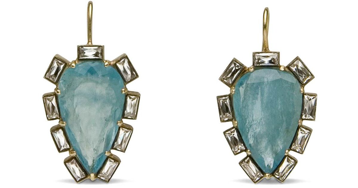 Sylva & Cie Pear Shape Aquamarine Drop Earrings in Black Lyst