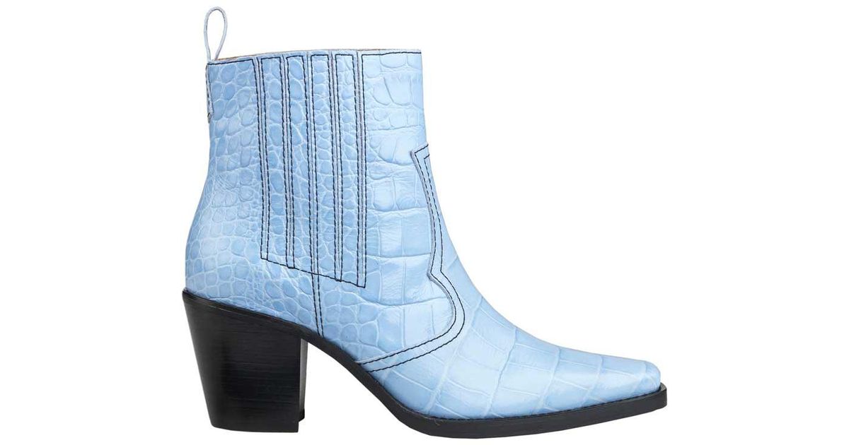 Ganni Leather Western Ankle Boots in Blue - Lyst