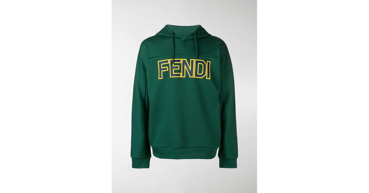 Fendi Logo Print Hoodie in Green for Men | Lyst