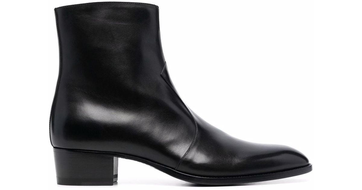Saint Laurent Leather Wyatt 40mm Ankle Boots in Black for Men | Lyst