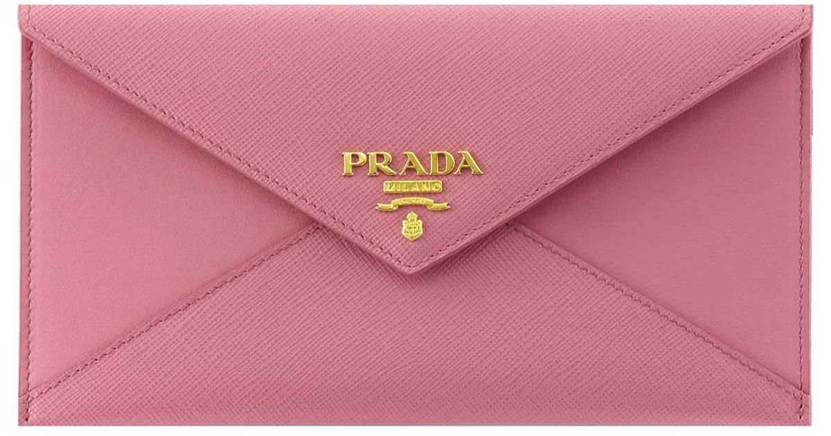 Prada Envelope Leather Wallet in Pink - Lyst