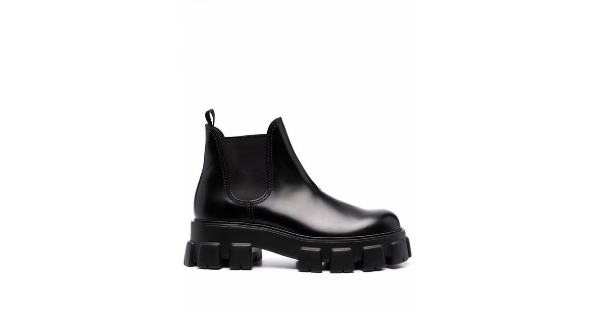 Prada Monolith Brushed Leather Chelsea Boots in Black for Men | Lyst
