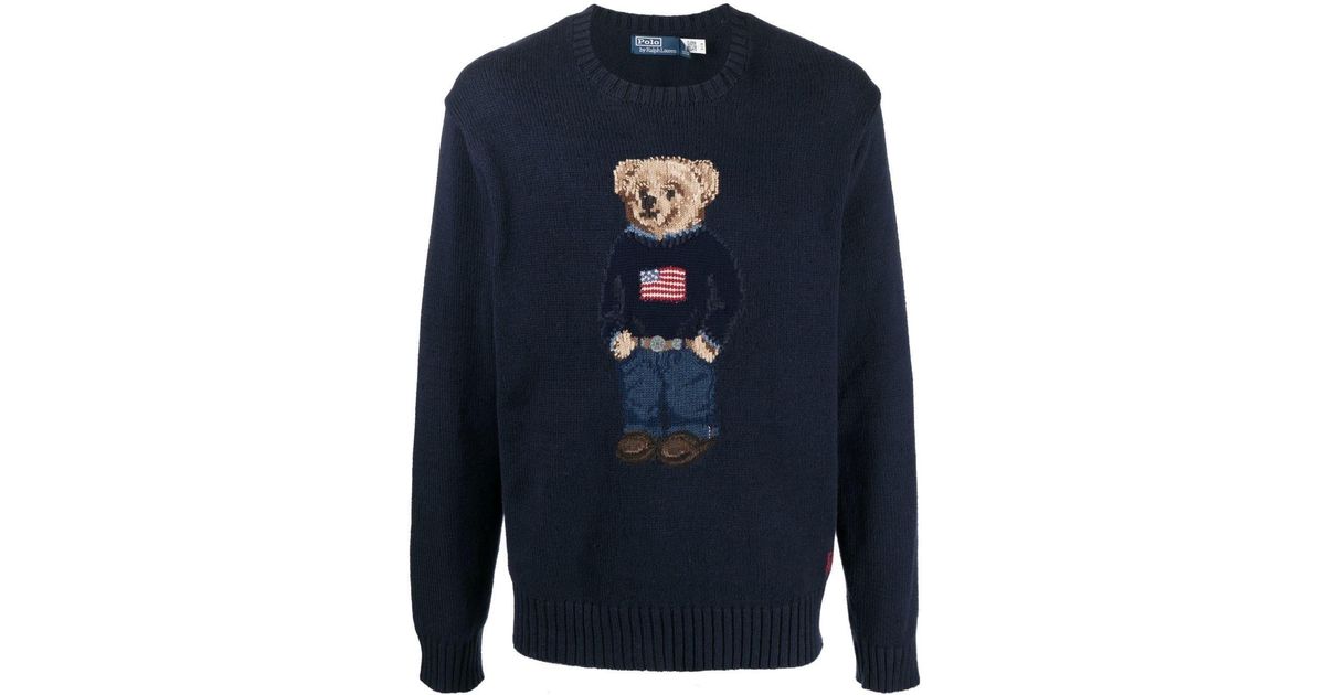Polo Ralph Lauren Cotton Polo Bear Motif Knitted Jumper in Blue for Men ...