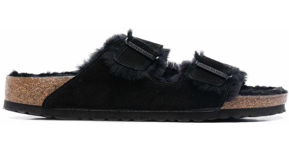Birkenstock Arizona Fur-lined Sandals in Black for Men | Lyst