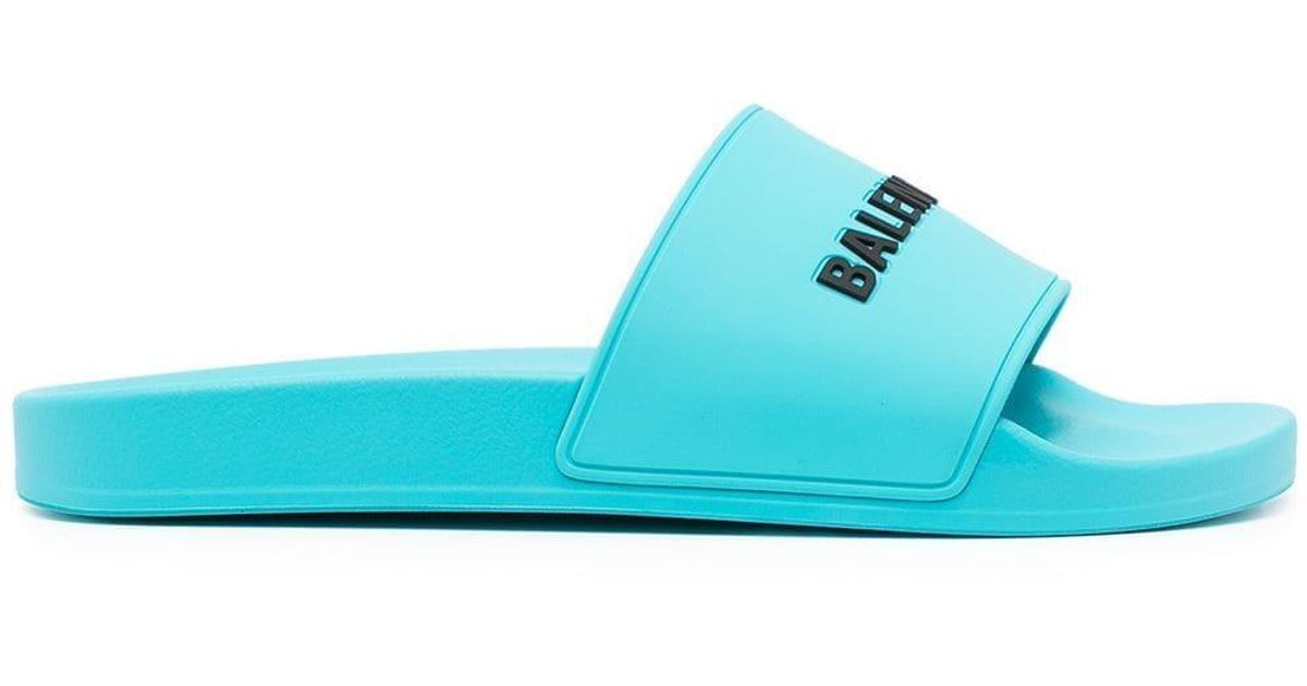 Balenciaga Raised Logo Pool Slides in Blue for Men | Lyst