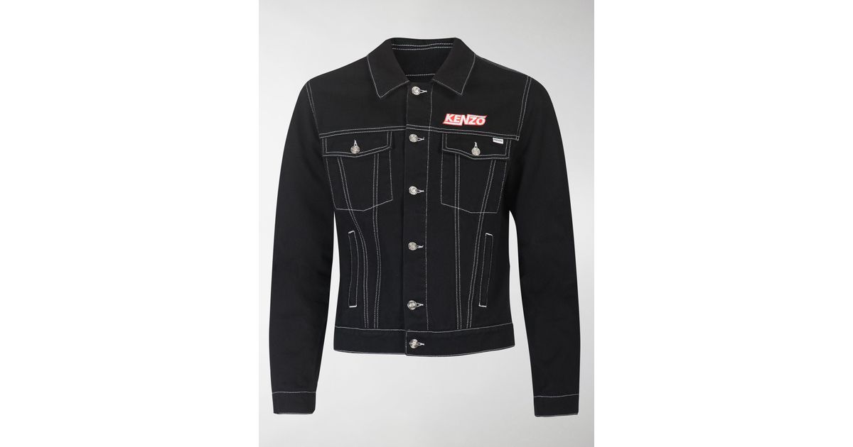 black denim jacket white stitching mens