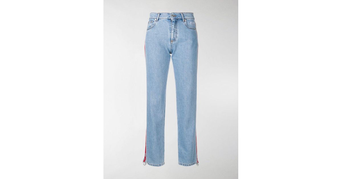 MSGM Cotton Tape Detail Jeans in Blue Lyst