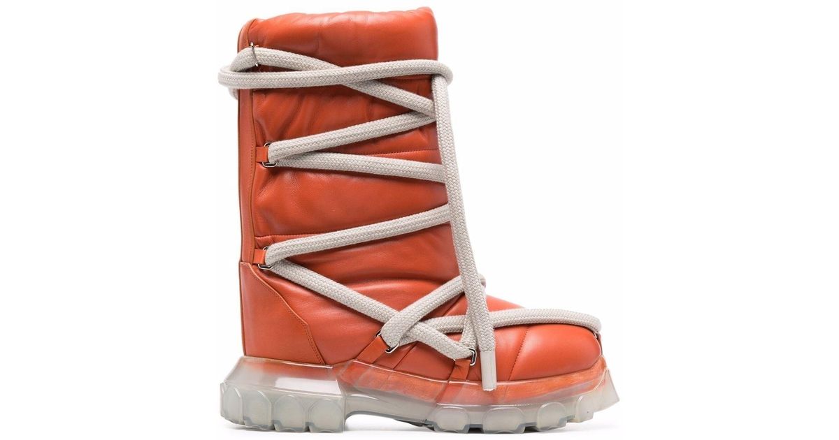 Rick Owens Lunar Padded Leather Boots in Red for Men | Lyst