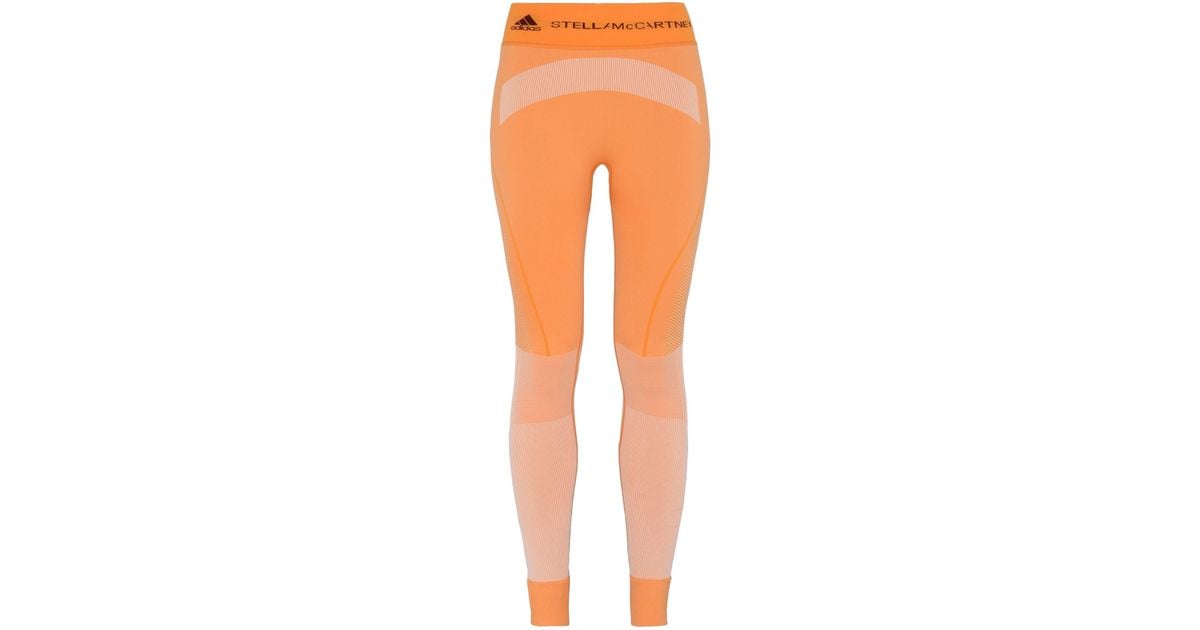 adidas By Stella McCartney Synthetic Orange Seamless Yoga Tights - Lyst