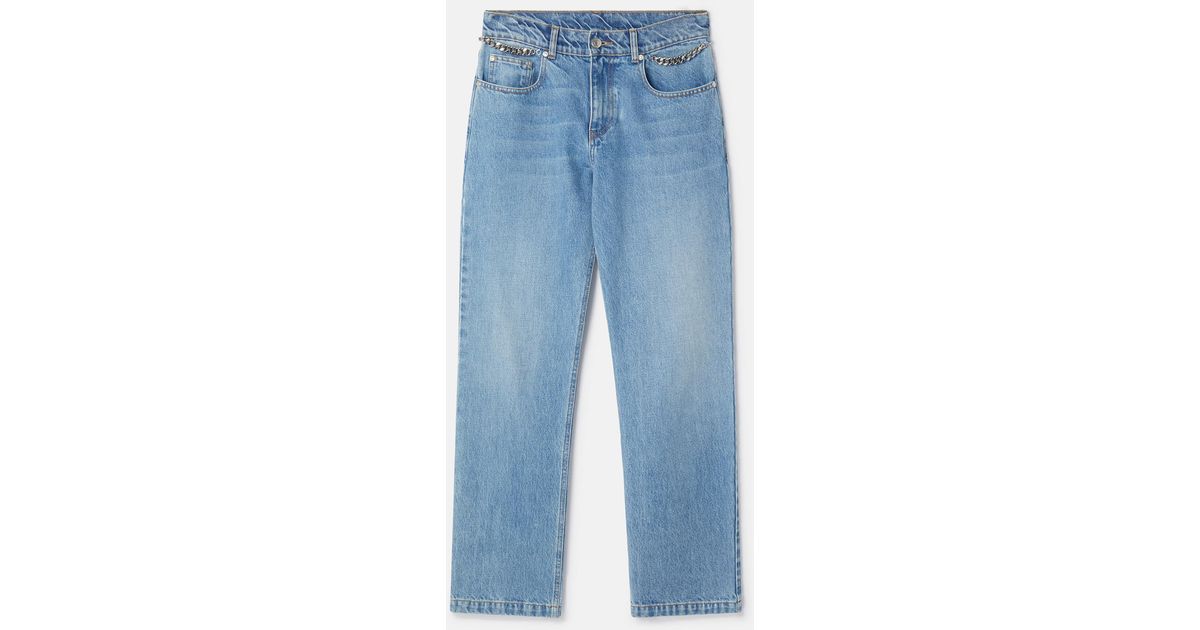 Stella McCartney Falabella Chain Light Wash Cropped Jeans in Blue | Lyst