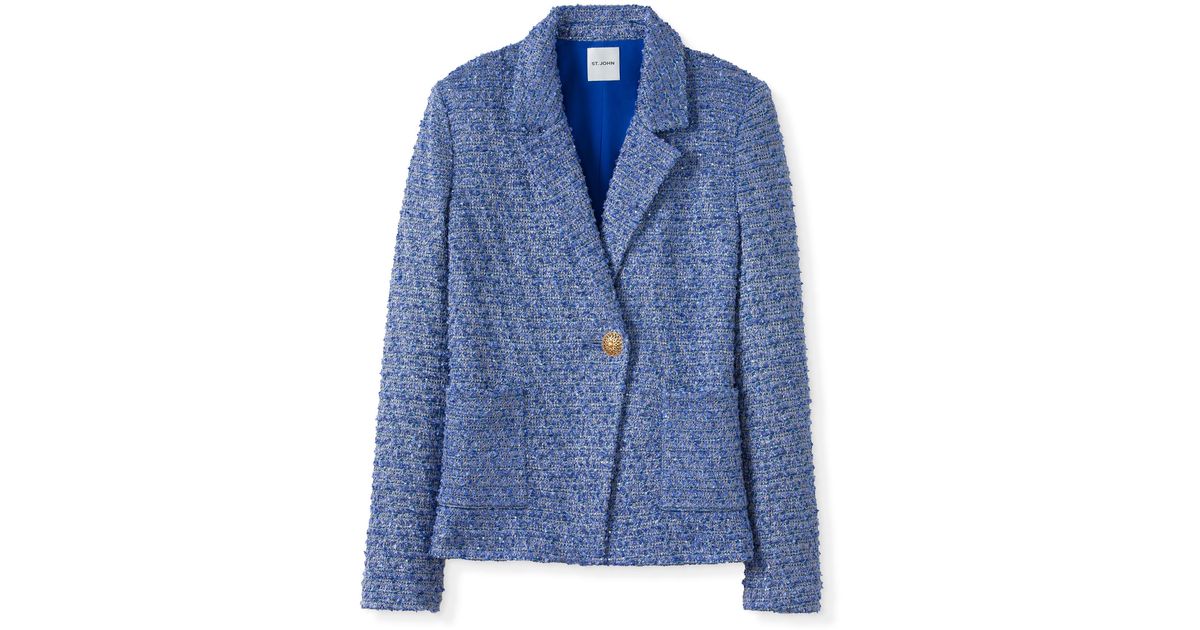St. John Sparkle Eyelash Tweed Jacket in Blue | Lyst