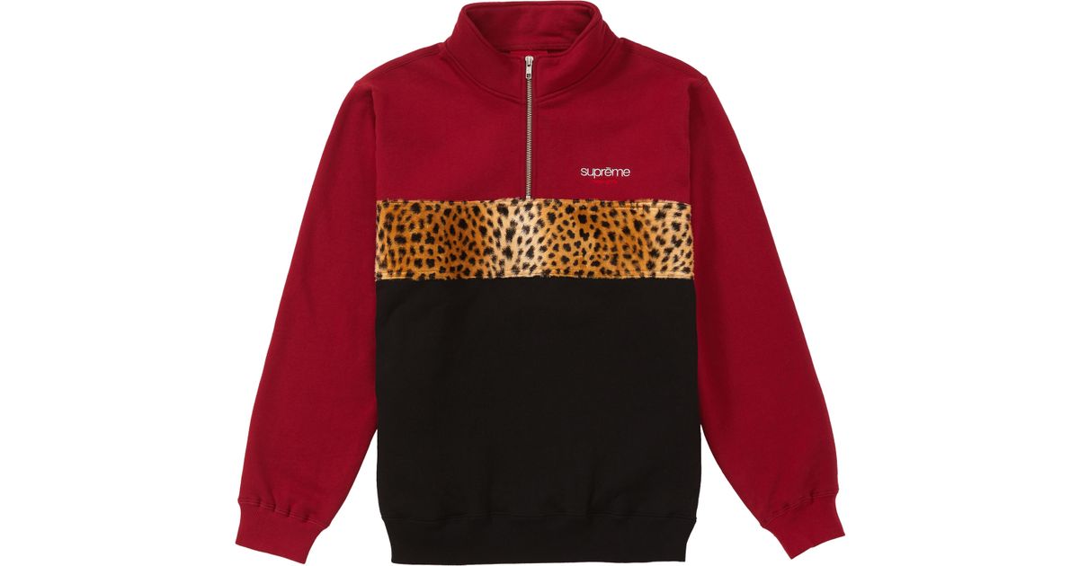 supreme leopard panel half zip sweatshirt