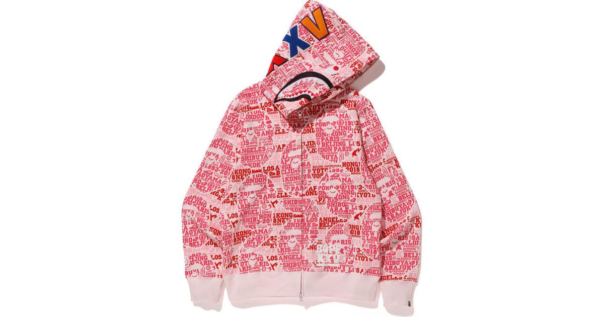 bape pink shark hoodie