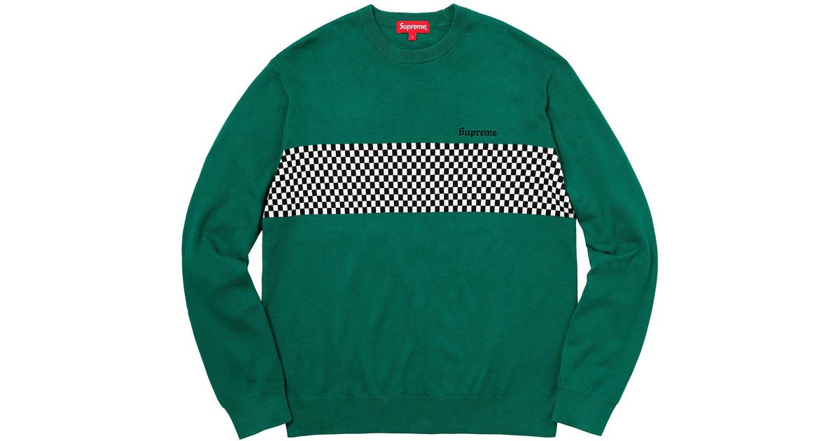 Lyst - Supreme Checkered Panel Crewneck Sweater Forest Green in Green